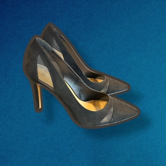 NWOT Mix No. 6 ‘Dahlen’ Black Mesh Cutout Pointed Toe Vegan Suede Pumps Size 10 - Picture 8 of 15